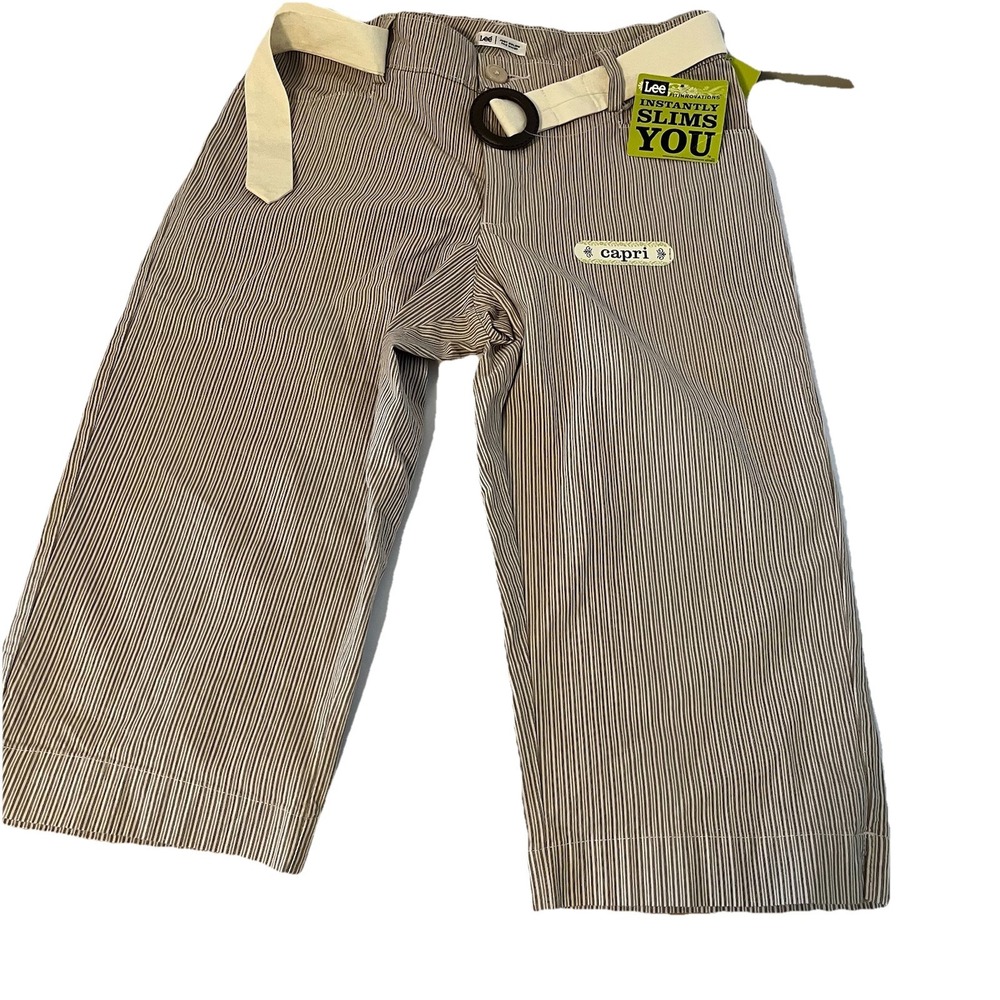 Lee Fit Innovations Instantly Slims You Striped Capri Pants Brown White 10P NWT